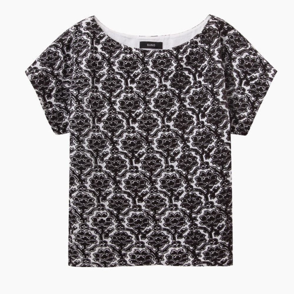 Suno Designer Black and White Embroidered Blouse